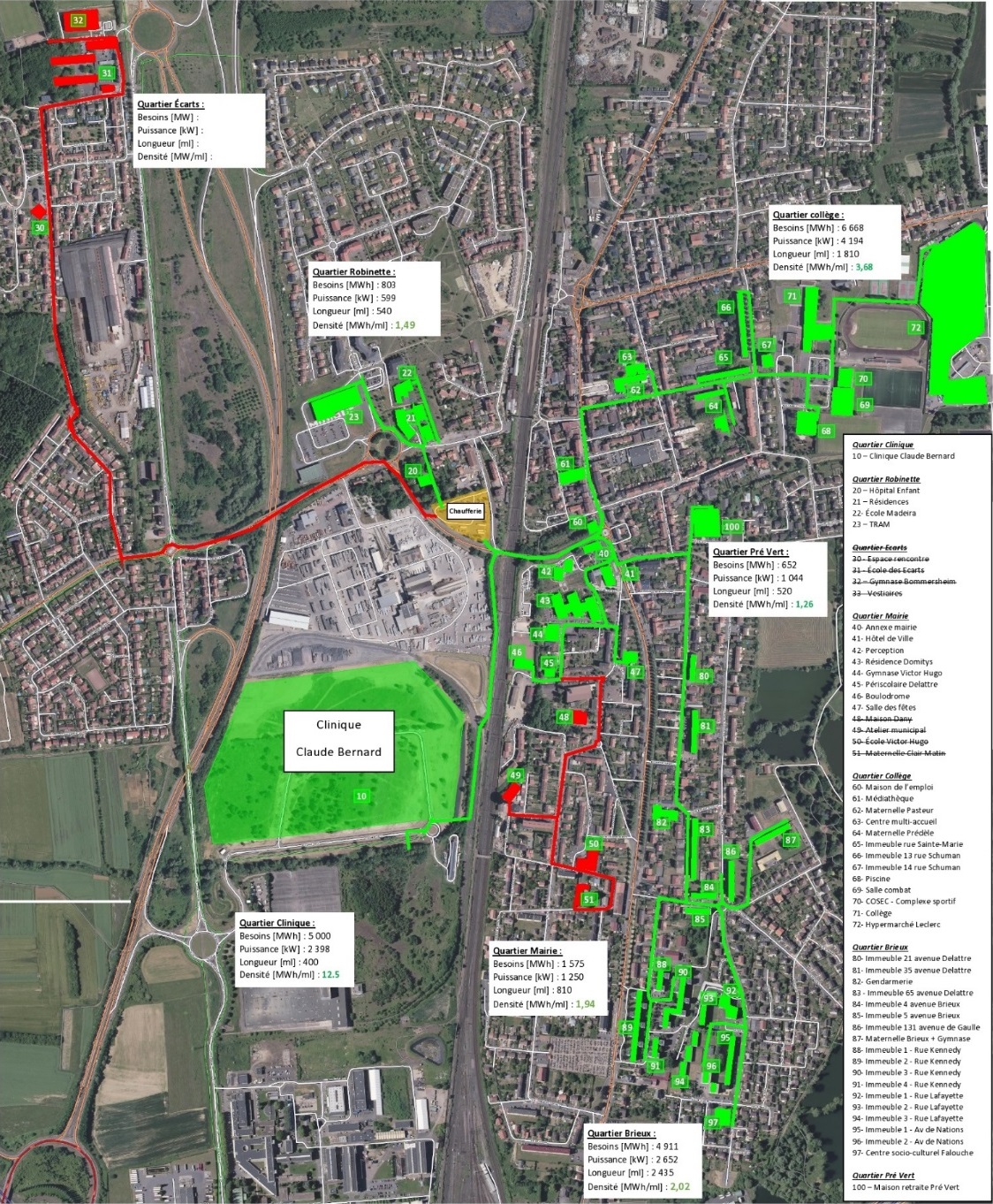 Etude de préfaisabilité d&rsquo;un réseau de  chauffage alimenté par une chaudière bois – Tracés envisagés